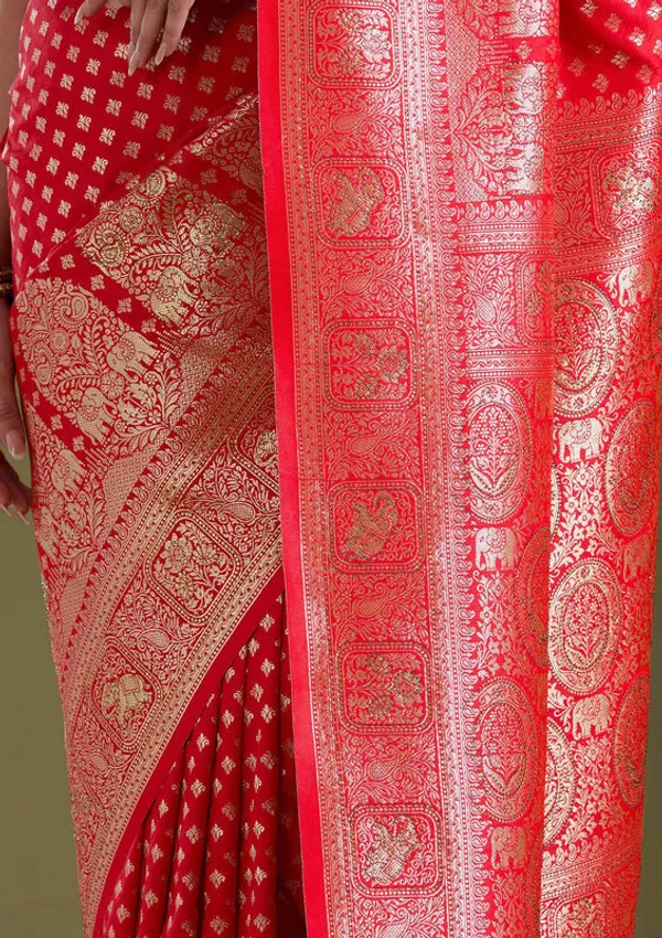 Red_Silk_Buti_Stonework_Saree_With_Matching_Blouse_Piece