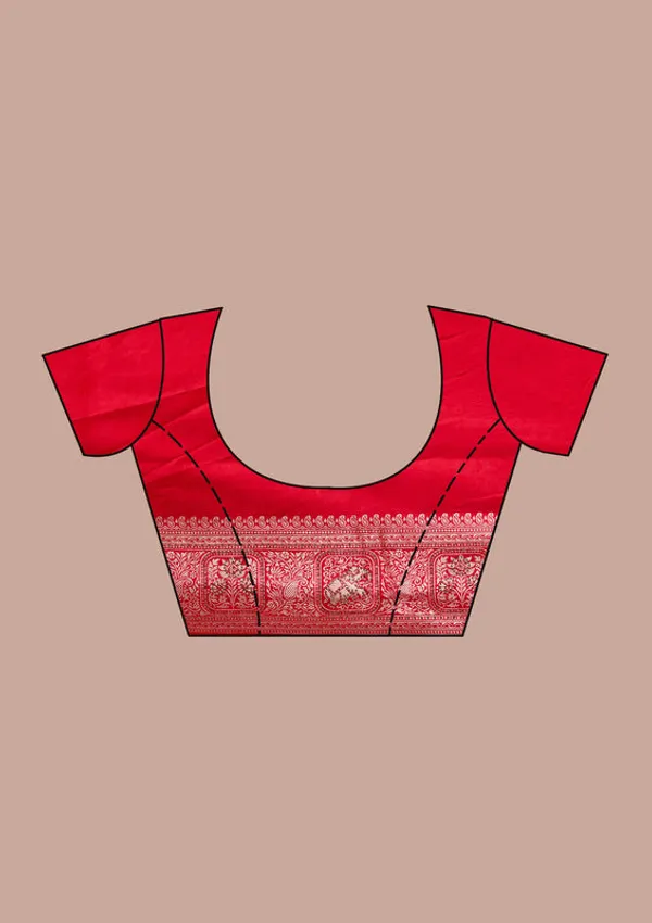 Red_Silk_Buti_Stonework_Saree_With_Matching_Blouse_Piece