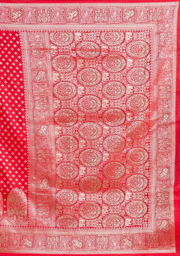 Red_Silk_Buti_Stonework_Saree_With_Matching_Blouse_Piece