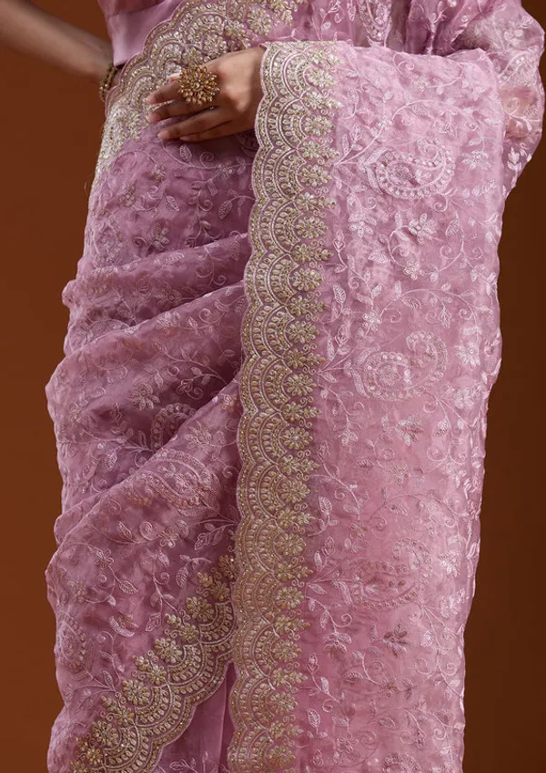 Lavender_Tissue_Cording_Saree_With_Matching_Blouse_Piece