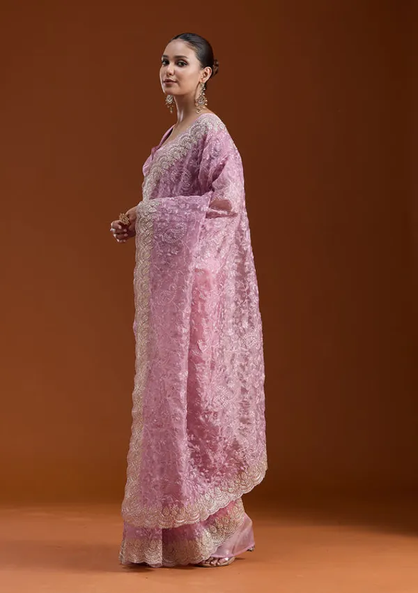 Lavender_Tissue_Cording_Saree_With_Matching_Blouse_Piece
