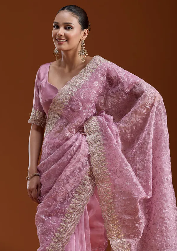 Lavender_Tissue_Cording_Saree_With_Matching_Blouse_Piece