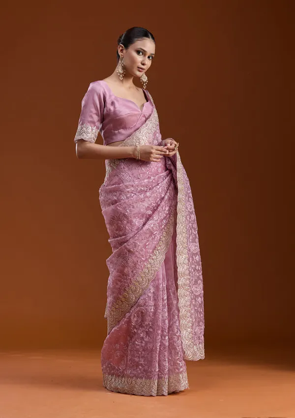 Lavender_Tissue_Cording_Saree_With_Matching_Blouse_Piece