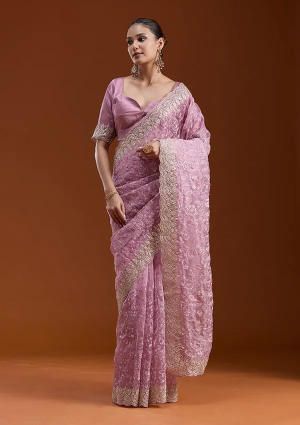 Lavender_Tissue_Cording_Saree_With_Matching_Blouse_Piece