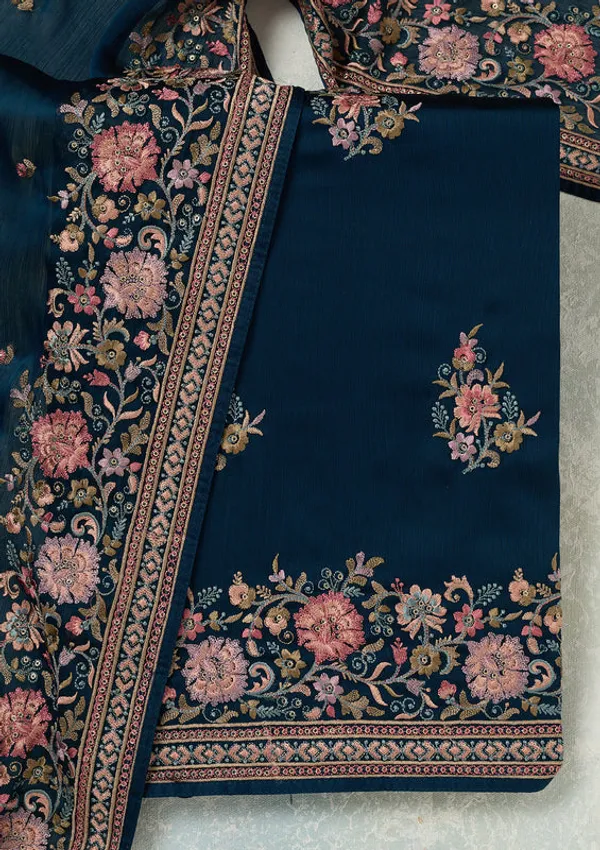 Navy_Blue_Chinon_Kashmiri_Unstitched_Dress_Material_With_Matching_Bottom_And_Dupatta
