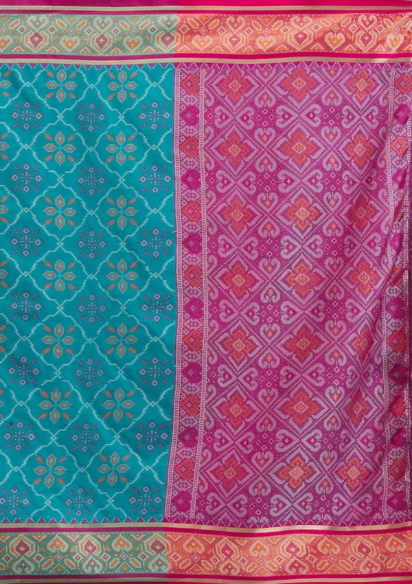 Turquoise_Blue_Silk_Jaal_Saree_With_Matching_Blouse_Piece