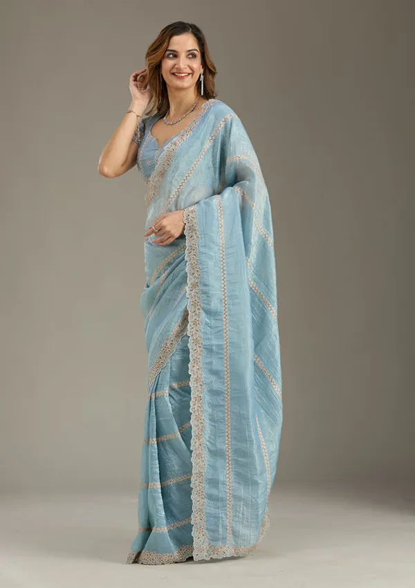 Blue_Tissue_Cutwork_Saree_With_Matching_Blouse_Piece