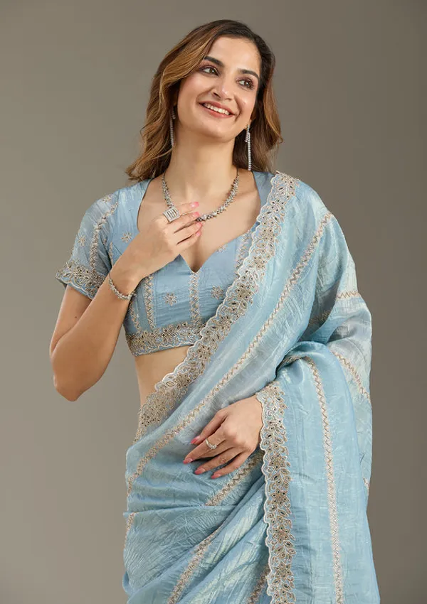 Blue_Tissue_Cutwork_Saree_With_Matching_Blouse_Piece
