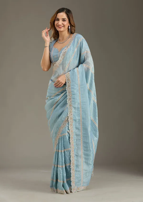 Blue_Tissue_Cutwork_Saree_With_Matching_Blouse_Piece