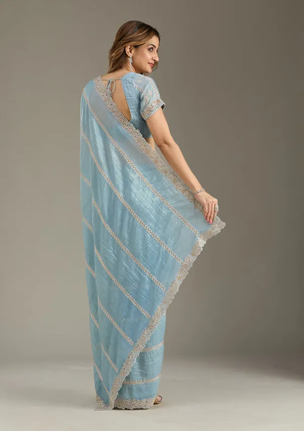 Blue_Tissue_Cutwork_Saree_With_Matching_Blouse_Piece
