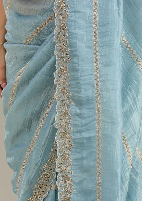 Blue_Tissue_Cutwork_Saree_With_Matching_Blouse_Piece