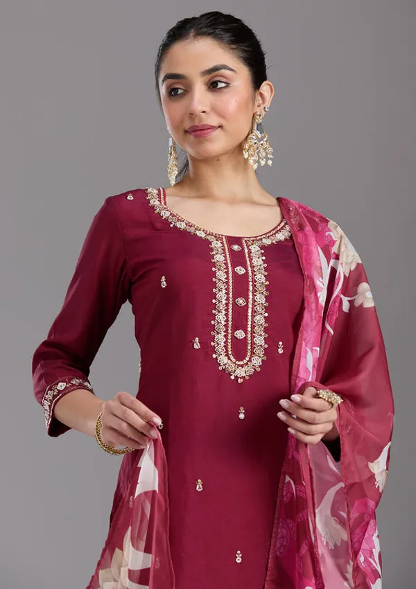 Maroon_Chanderi_Cutdana_Straight_Kurta_With_Regular_Pant_And_Dupatta