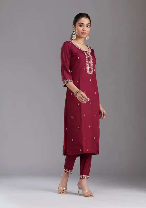 Maroon_Chanderi_Cutdana_Straight_Kurta_With_Regular_Pant_And_Dupatta