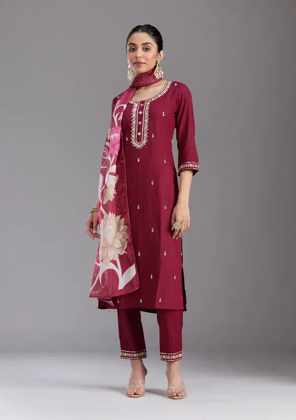 Maroon_Chanderi_Cutdana_Straight_Kurta_With_Regular_Pant_And_Dupatta