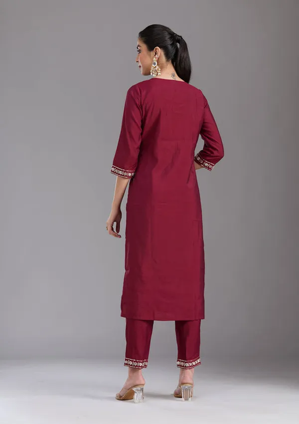 Maroon_Chanderi_Cutdana_Straight_Kurta_With_Regular_Pant_And_Dupatta