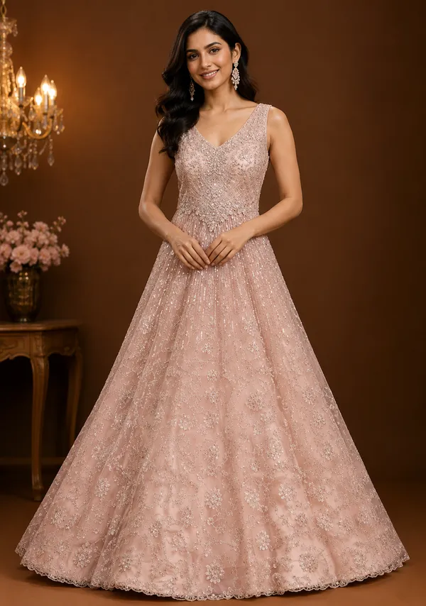 Peach_Stonework_Net_Gown