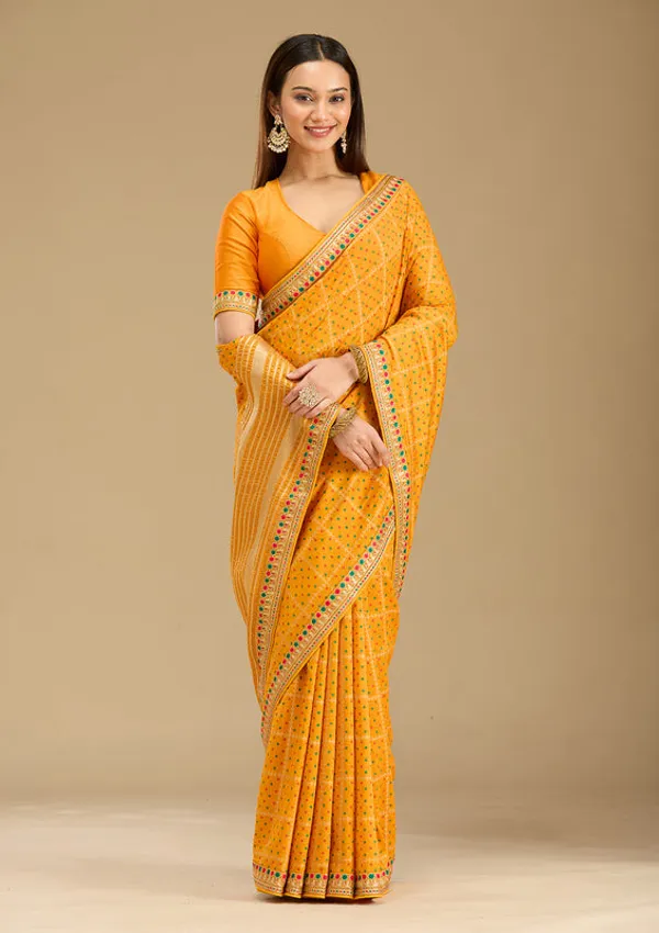 Mustard_Soft_Raw_Silk_Bandhej_Gold_Zariwork_Saree_With_Matching_Blouse_Piece