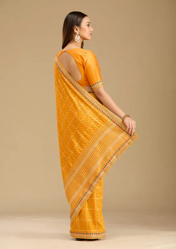 Mustard_Soft_Raw_Silk_Bandhej_Gold_Zariwork_Saree_With_Matching_Blouse_Piece