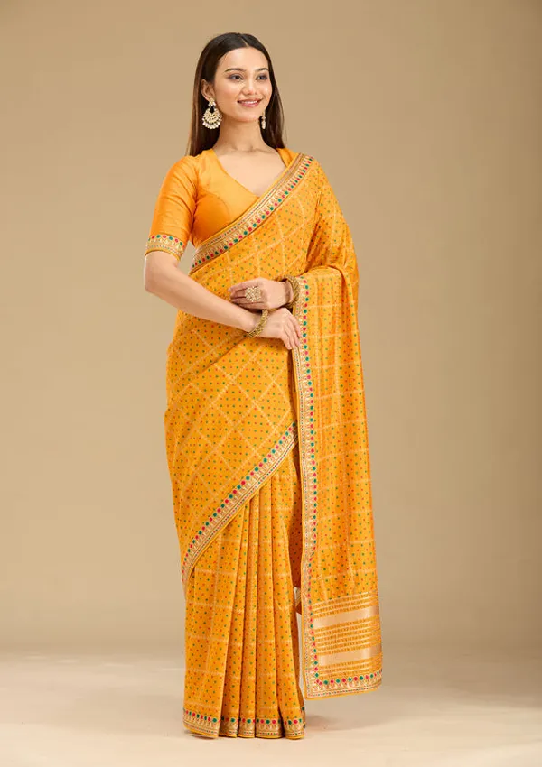 Mustard_Soft_Raw_Silk_Bandhej_Gold_Zariwork_Saree_With_Matching_Blouse_Piece
