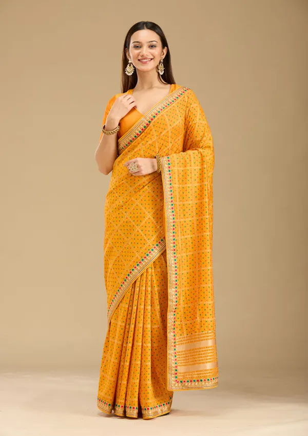 Mustard_Soft_Raw_Silk_Bandhej_Gold_Zariwork_Saree_With_Matching_Blouse_Piece