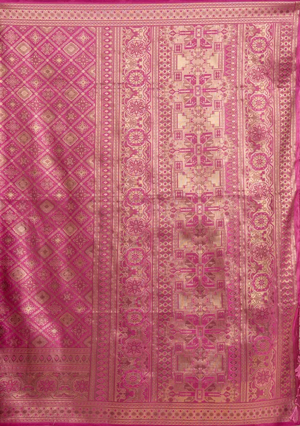Rani_Pink_Silk_Jaal_Zariwork_Saree_With_Matching_Blouse_Piece