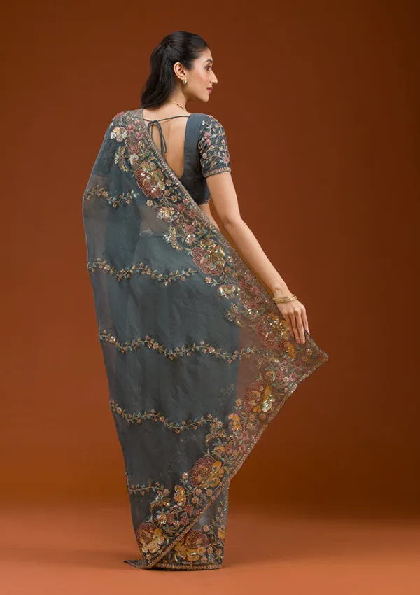 Light_Grey_Tissue_Sequins_Saree_With_Matching_Blouse_Piece