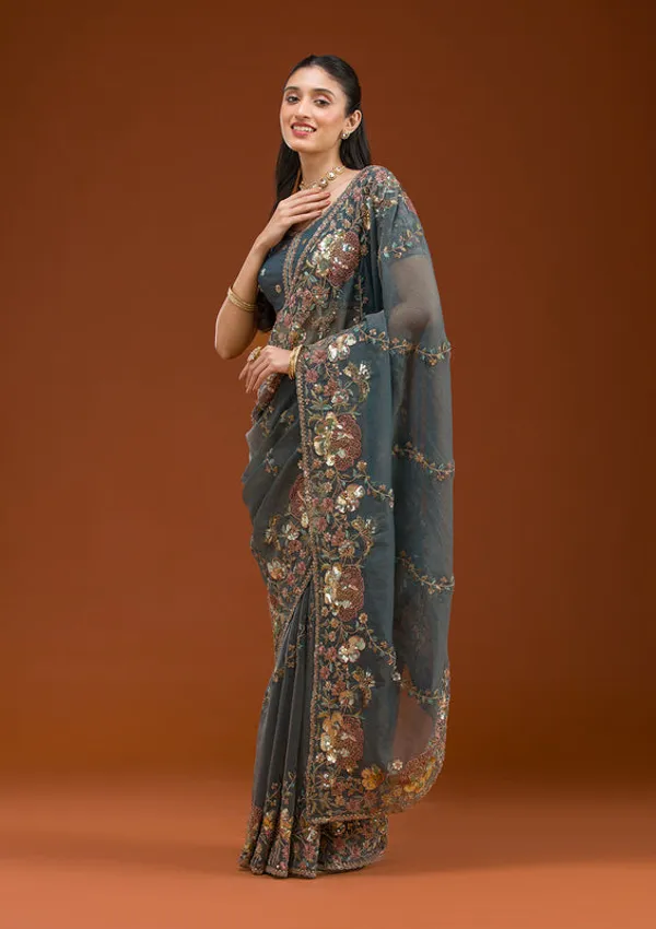 Light_Grey_Tissue_Sequins_Saree_With_Matching_Blouse_Piece