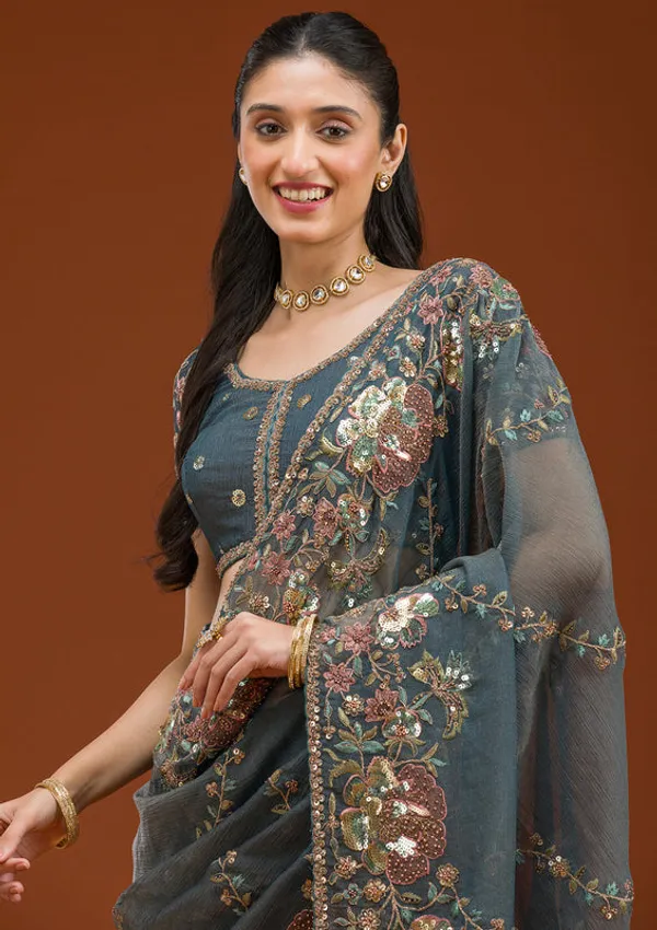 Light_Grey_Tissue_Sequins_Saree_With_Matching_Blouse_Piece