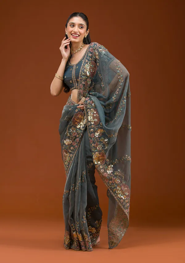Light_Grey_Tissue_Sequins_Saree_With_Matching_Blouse_Piece