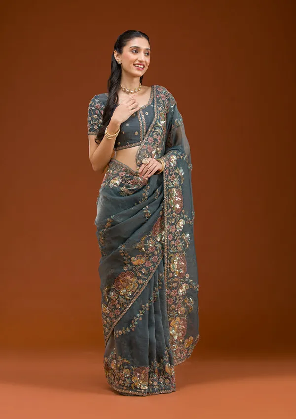 Light_Grey_Tissue_Sequins_Saree_With_Matching_Blouse_Piece