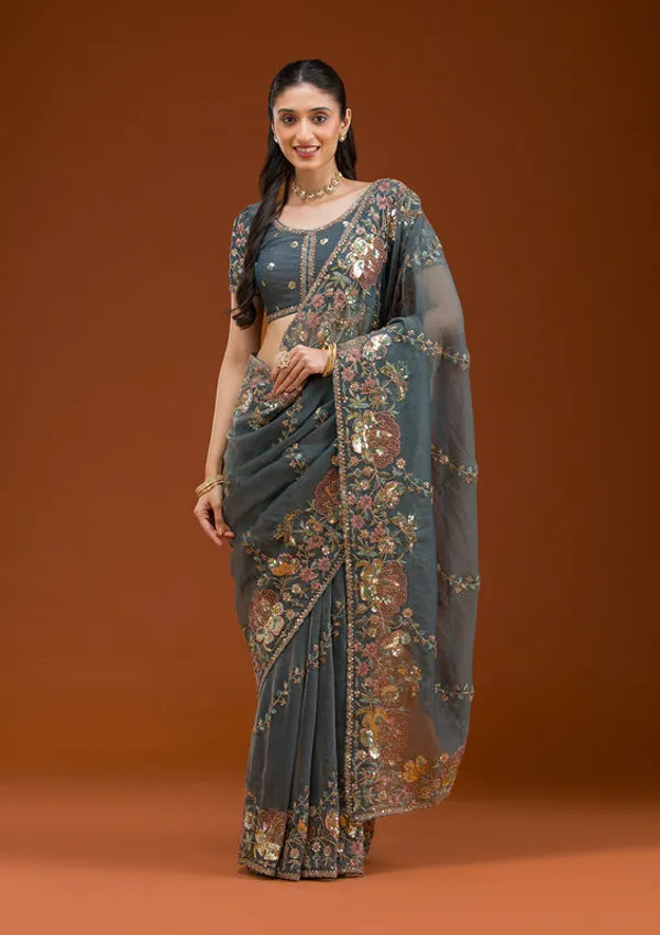 Light_Grey_Tissue_Sequins_Saree_With_Matching_Blouse_Piece
