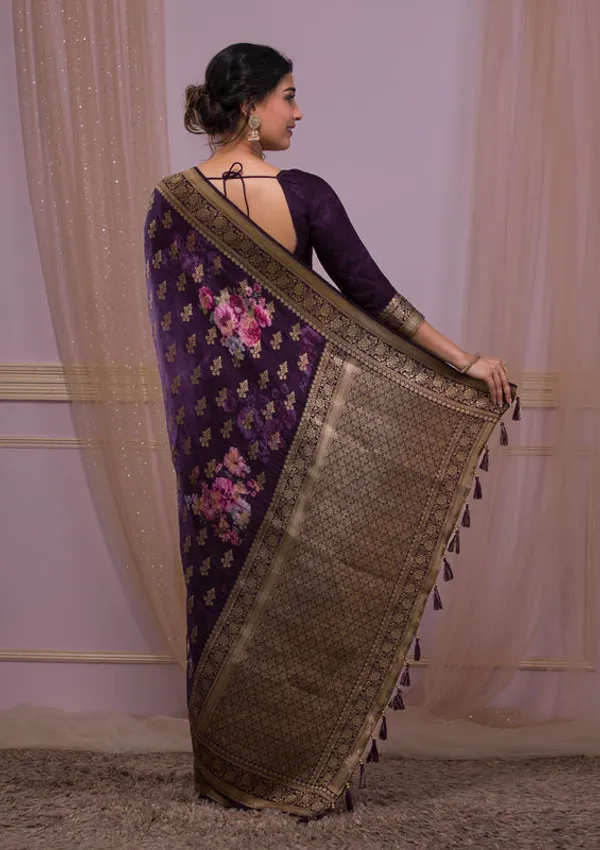Wine_Silk_Jaal_Printed_Saree_With_Matching_Blouse_Piece