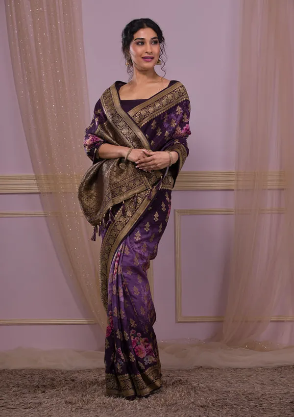 Wine_Silk_Jaal_Printed_Saree_With_Matching_Blouse_Piece