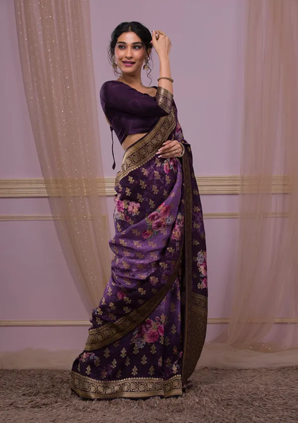 Wine_Silk_Jaal_Printed_Saree_With_Matching_Blouse_Piece