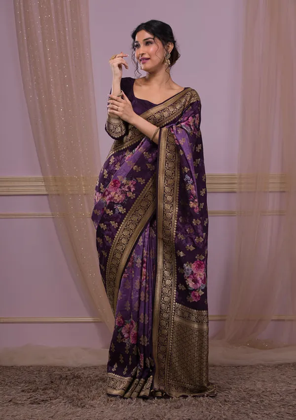 Wine_Silk_Jaal_Printed_Saree_With_Matching_Blouse_Piece