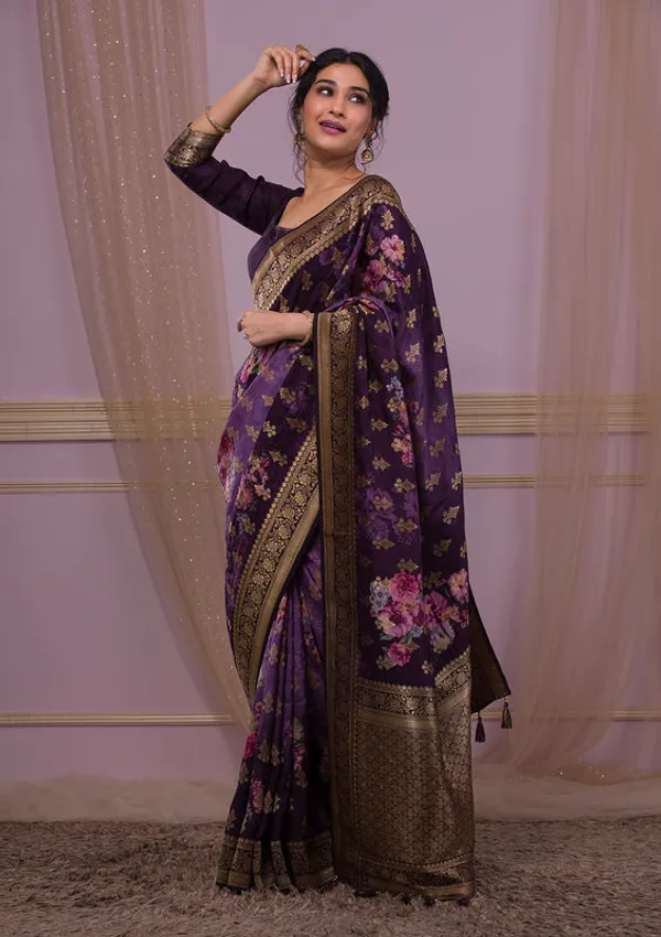 Wine_Silk_Jaal_Printed_Saree_With_Matching_Blouse_Piece