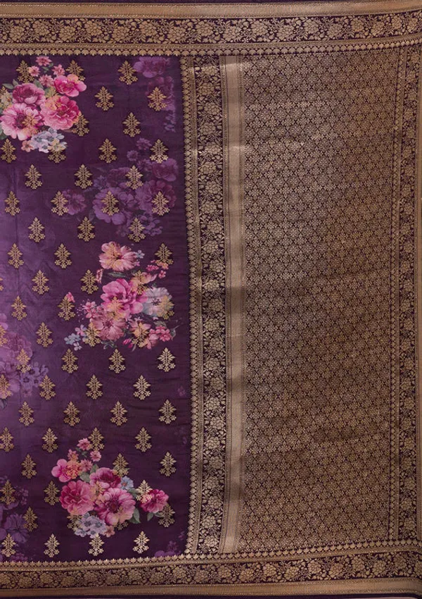 Wine_Silk_Jaal_Printed_Saree_With_Matching_Blouse_Piece