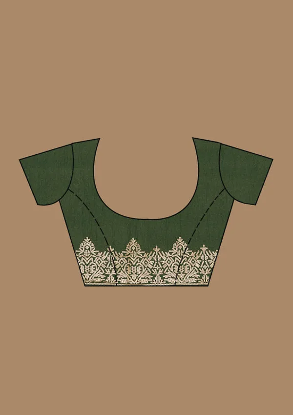 Bottle_Green_Tissue_Threadwork_Saree_With_Matching_Blouse_Piece