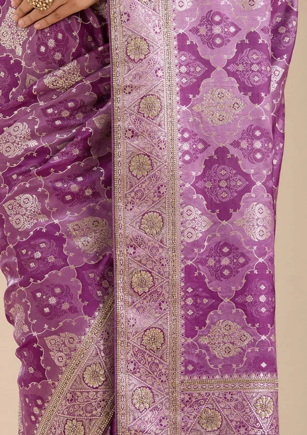 Purple_Silk_Jaal_Stonework_Saree_With_Matching_Blouse_Piece