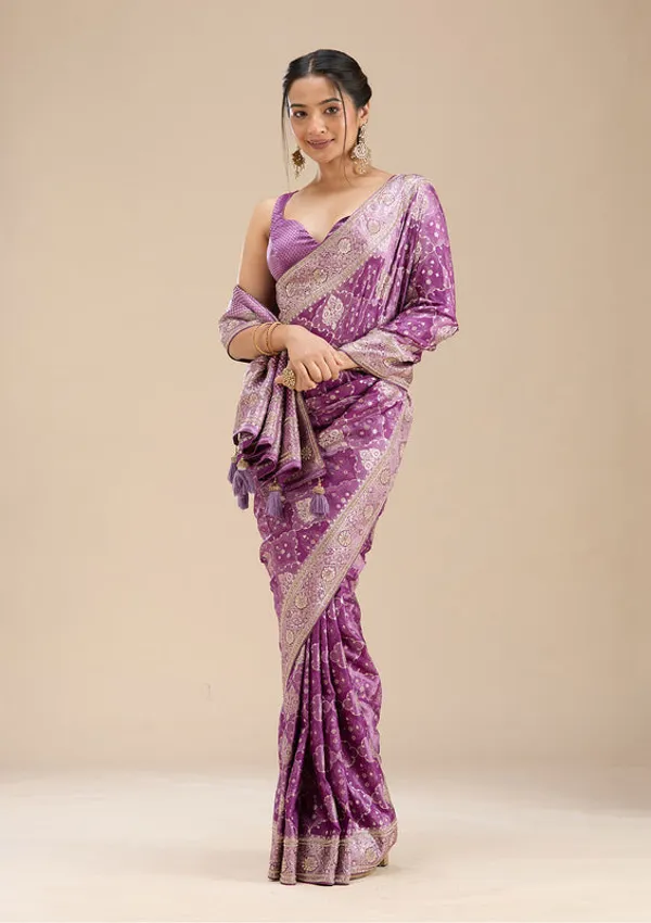 Purple_Silk_Jaal_Stonework_Saree_With_Matching_Blouse_Piece