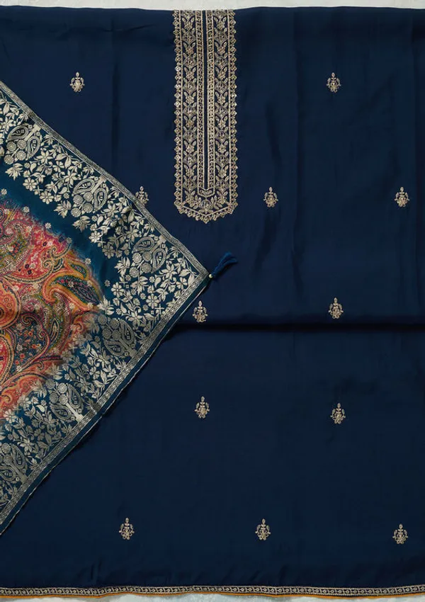 Navy_Blue_Dola_Silk_Threadwork_Unstitched_Dress_Material_With_Matching_Bottom_And_Dupatta