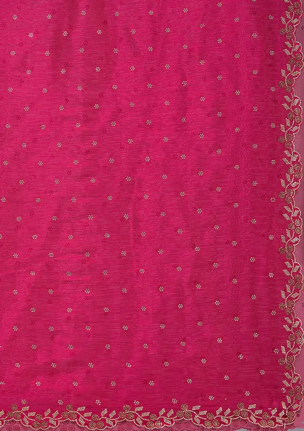 Rani_Pink_Tissue_Gold_Stonework_Saree_With_Matching_Blouse_Piece