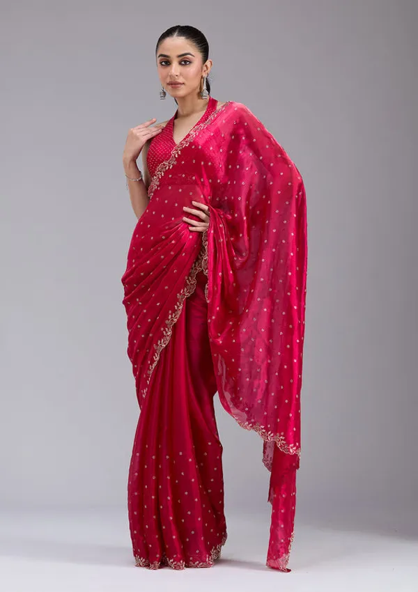 Rani_Pink_Tissue_Gold_Stonework_Saree_With_Matching_Blouse_Piece
