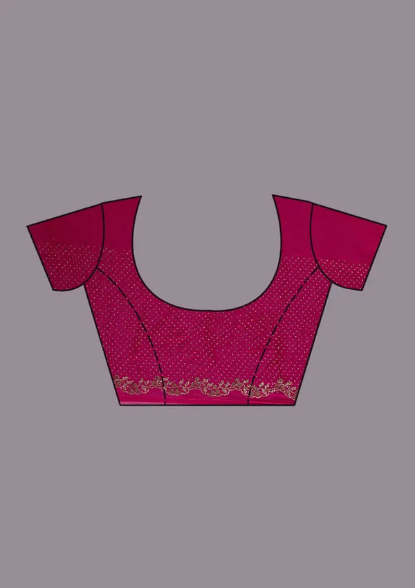 Rani_Pink_Tissue_Gold_Stonework_Saree_With_Matching_Blouse_Piece