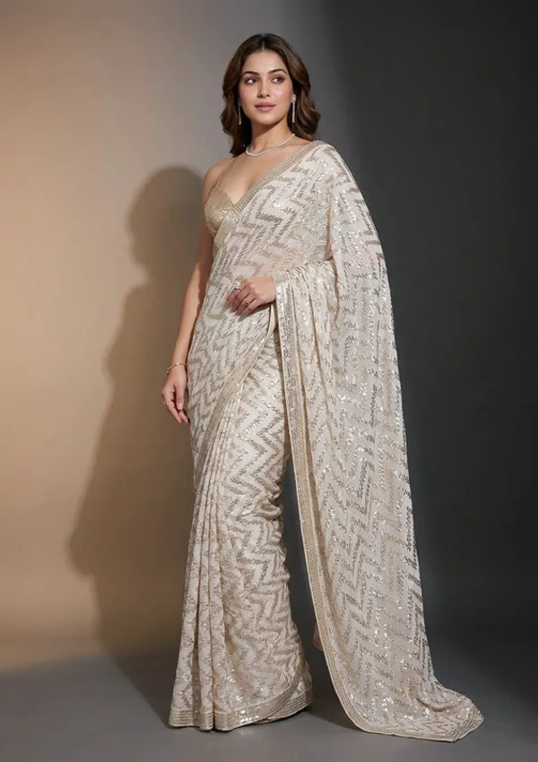 Off_White_Georgette_Sequins_Saree_With_Matching_Blouse_Piece