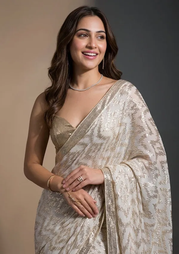 Off_White_Georgette_Sequins_Saree_With_Matching_Blouse_Piece