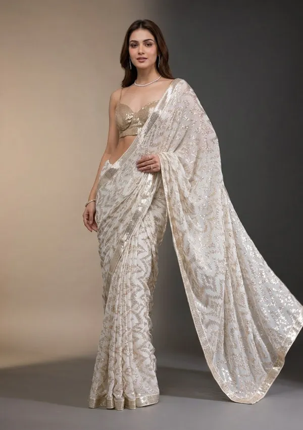 Off_White_Georgette_Sequins_Saree_With_Matching_Blouse_Piece
