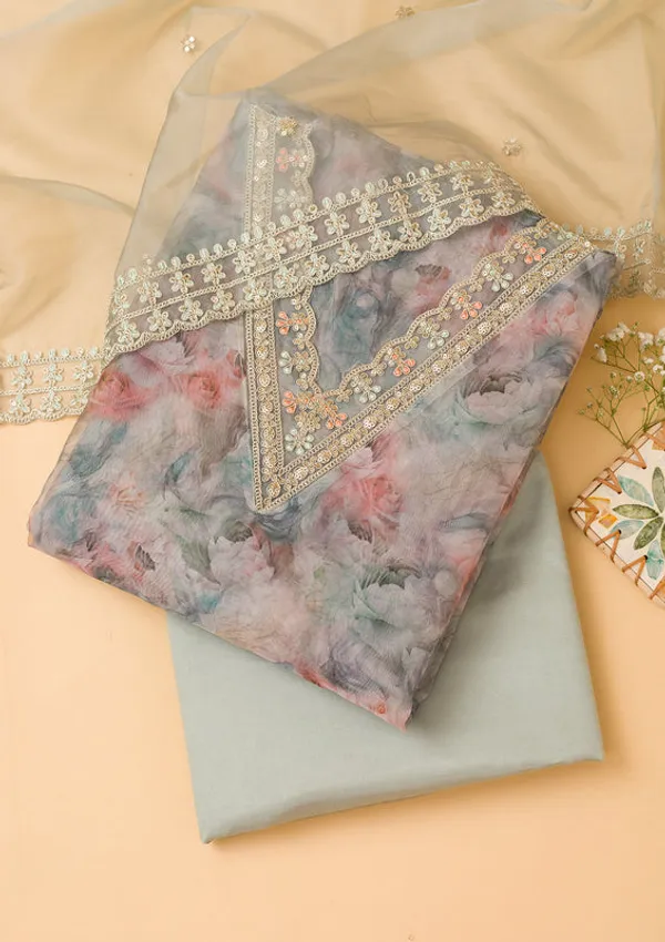 Sea_Green_Tissue_Floral_Silver_Zardozi_Work_Unstitched_Dress_Material_With_Matching_Bottom_And_Dupatta