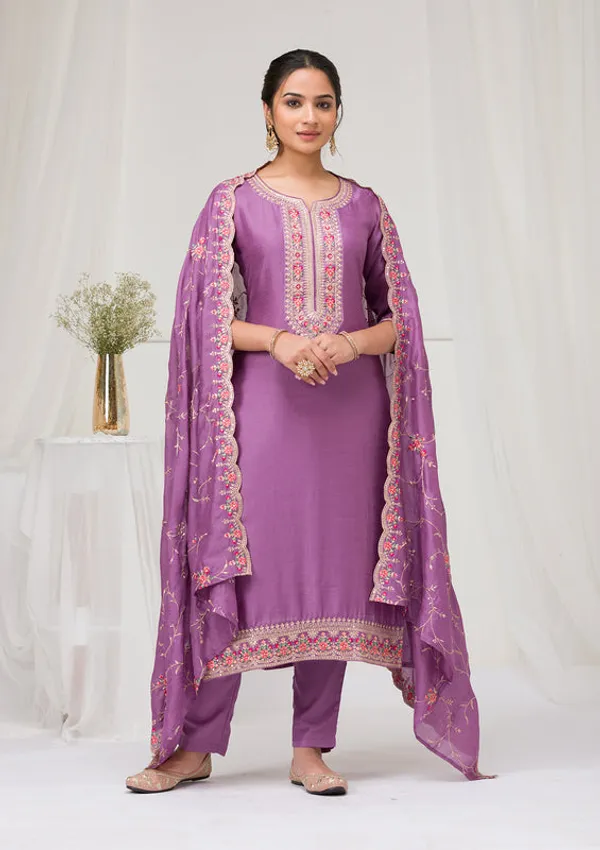 Lavender_Soft_Raw_Silk_Threadwork_Straight_Kurta_With_Regular_Pant_And_Dupatta