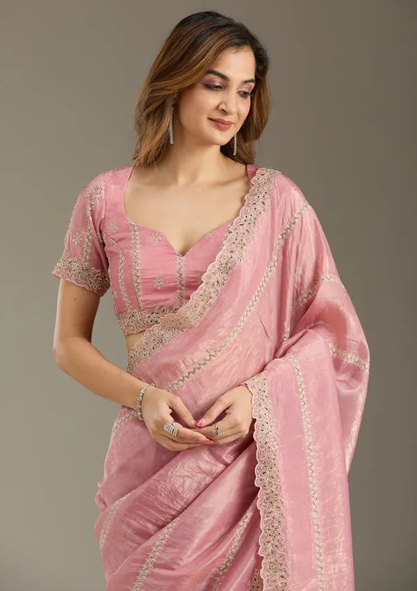 Pink_Tissue_Cutwork_Saree_With_Matching_Blouse_Piece